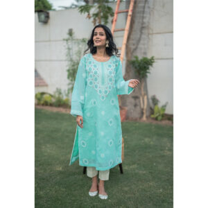 Teal Chickenkari Kurta