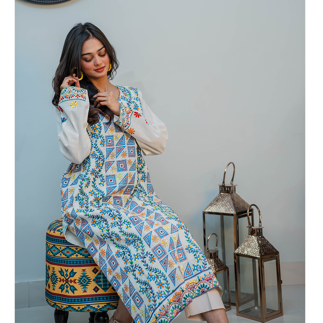 Kantha Kurta (Blue & Yellow) - Image 5