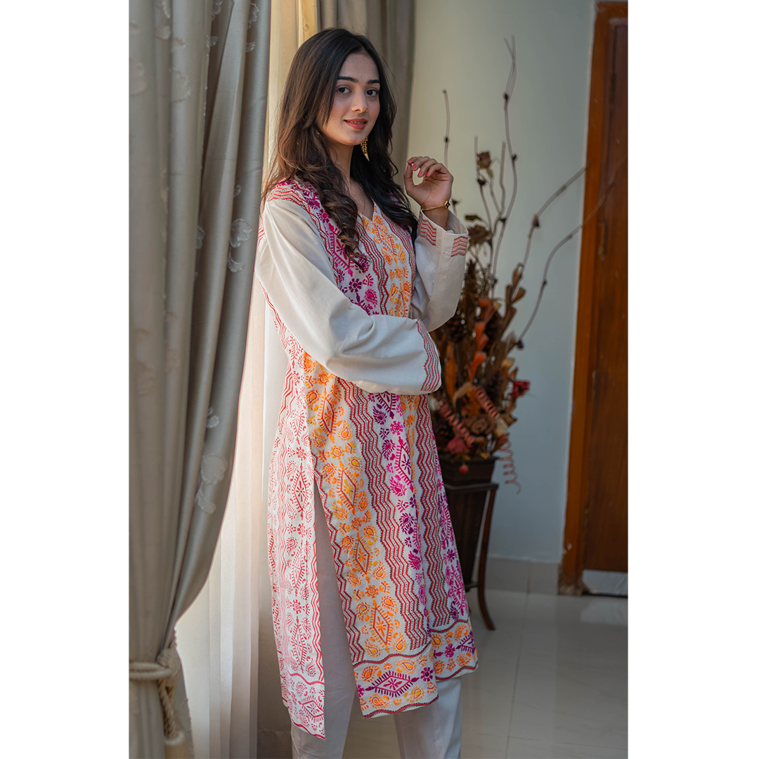 Kantha Kurta (Pink & Yellow) - Image 3