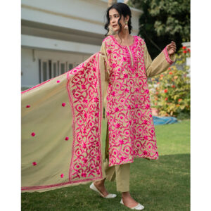 3-Piece Phulkari Suit (Pink)