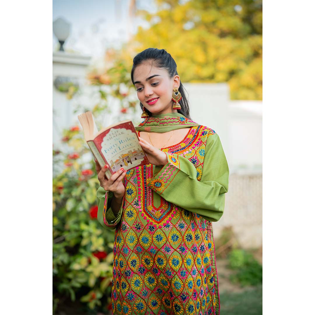 3-Piece Phulkari Suit (Green) - Image 4