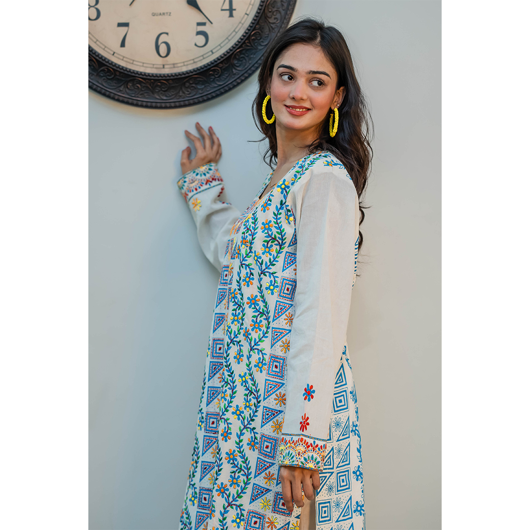 Kantha Kurta (Blue & Yellow) - Image 3