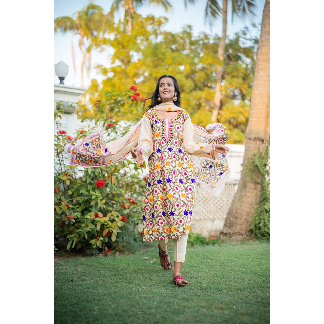 3-Piece Phulkari Suit (Multi Color)