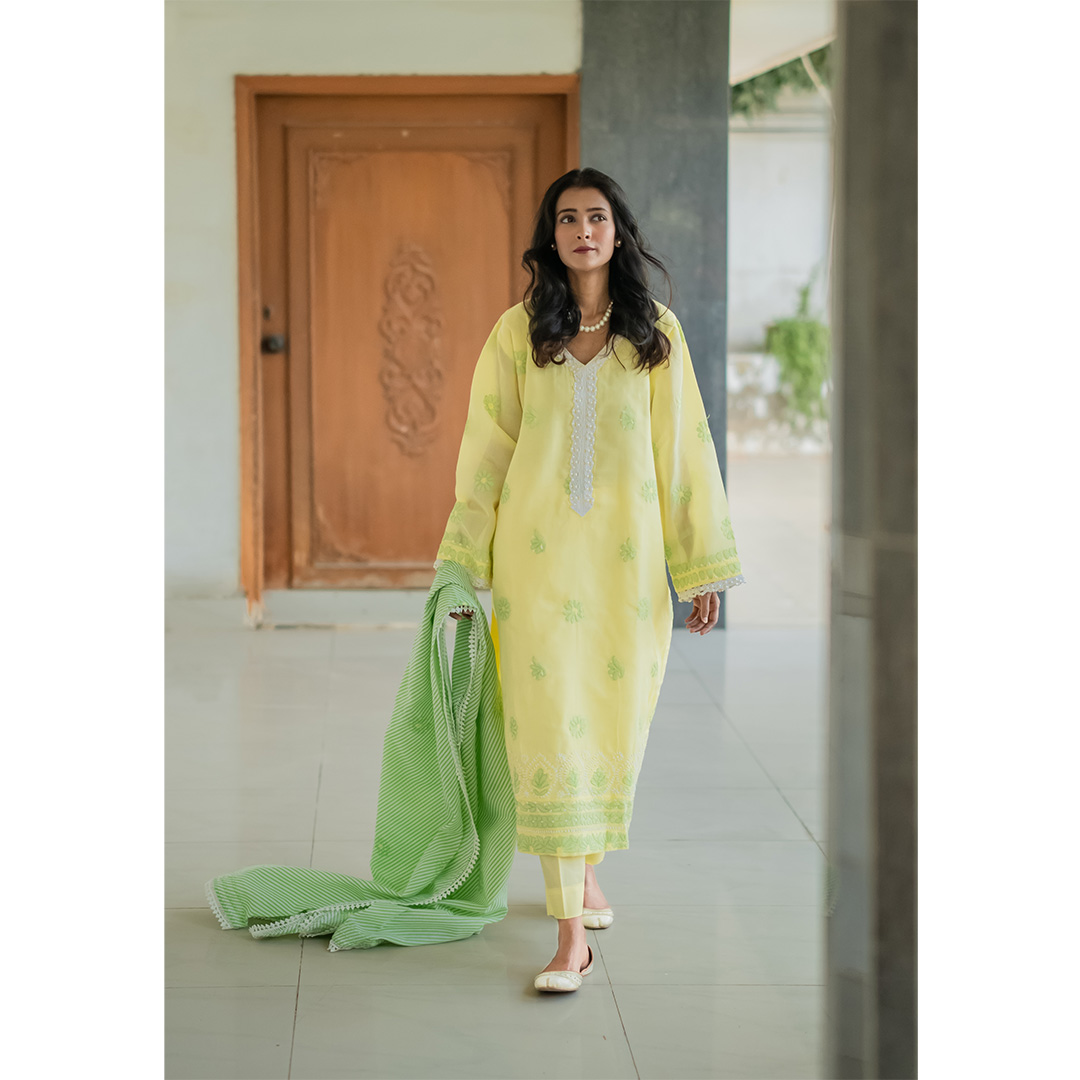 3-Piece Chickenkari Suit (Lemon) - Image 4
