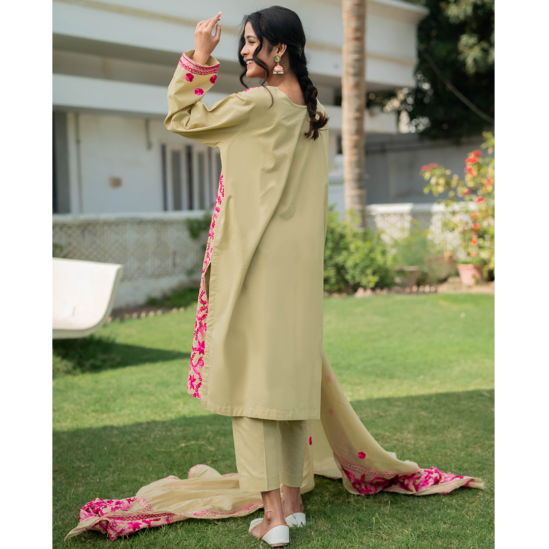 3-Piece Phulkari Suit (Pink) - Image 5