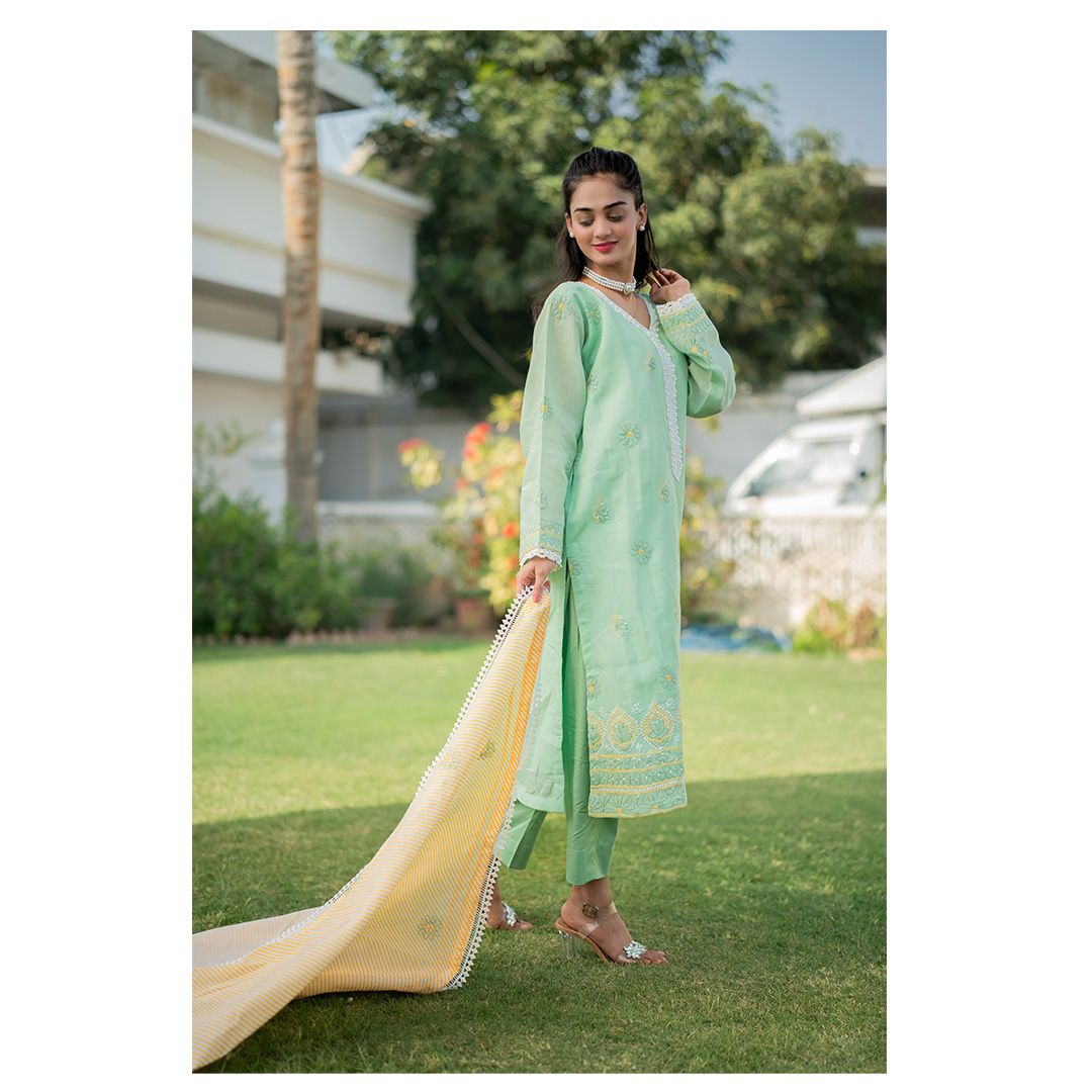 3-Piece Chickenkari Suit (Mint Green) - Image 2