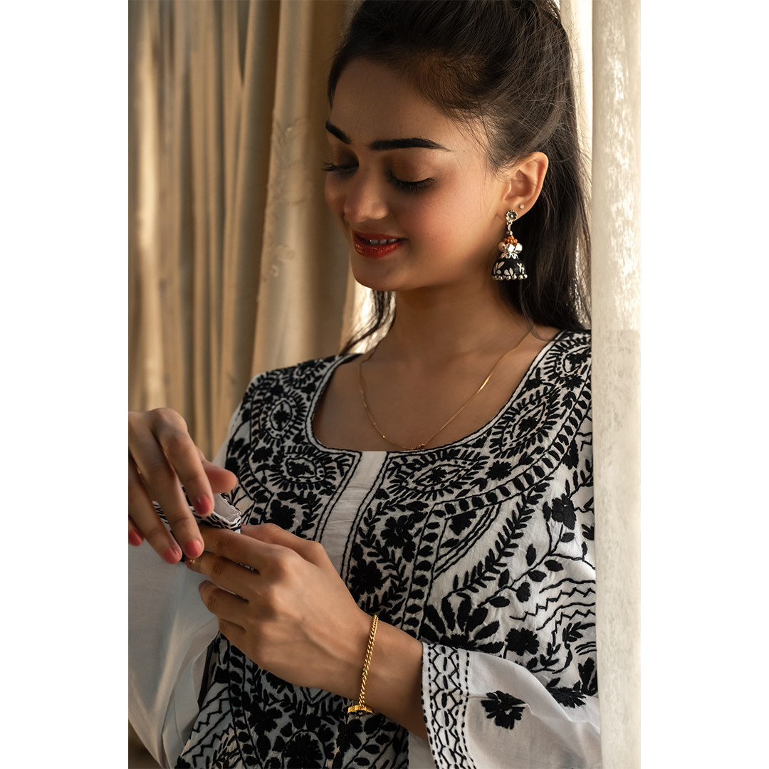3-Piece Phulkari Suit (B&W) - Image 4