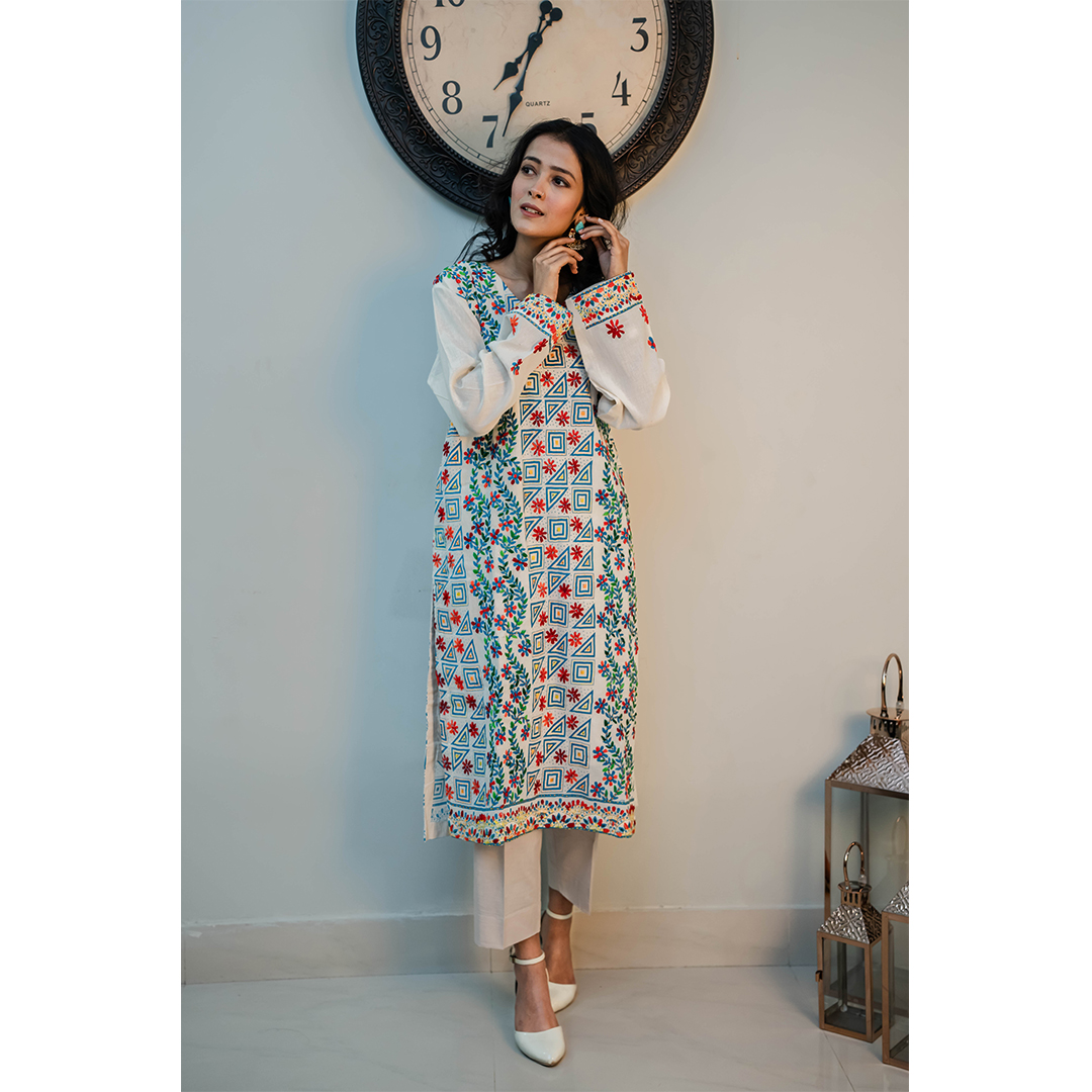 Kantha Kurta (Blue & Red) - Image 2