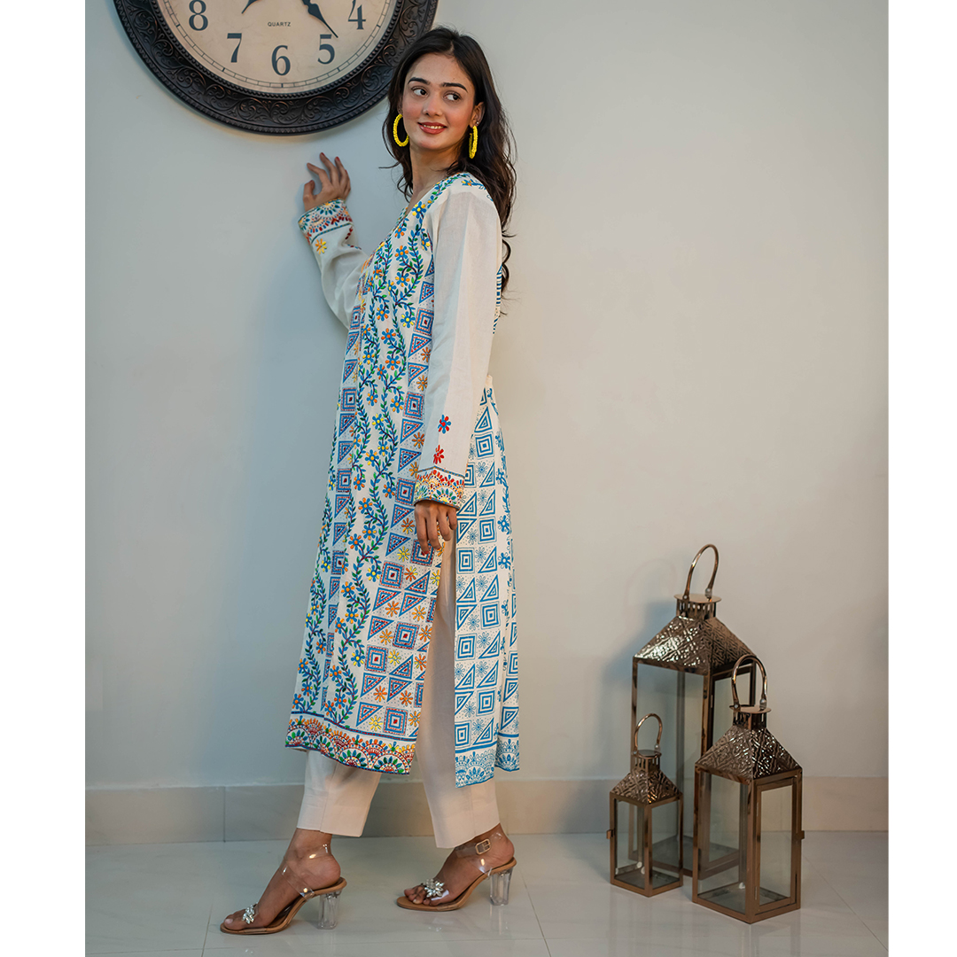 Kantha Kurta (Blue & Yellow) - Image 2