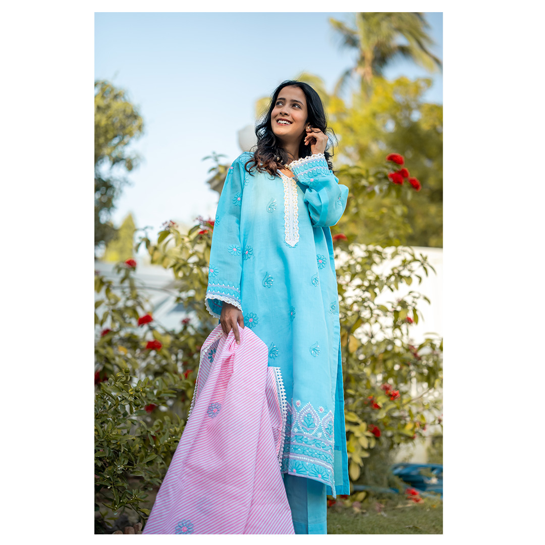 3-Piece Chickenkari Suit (Sky Blue) - Image 4