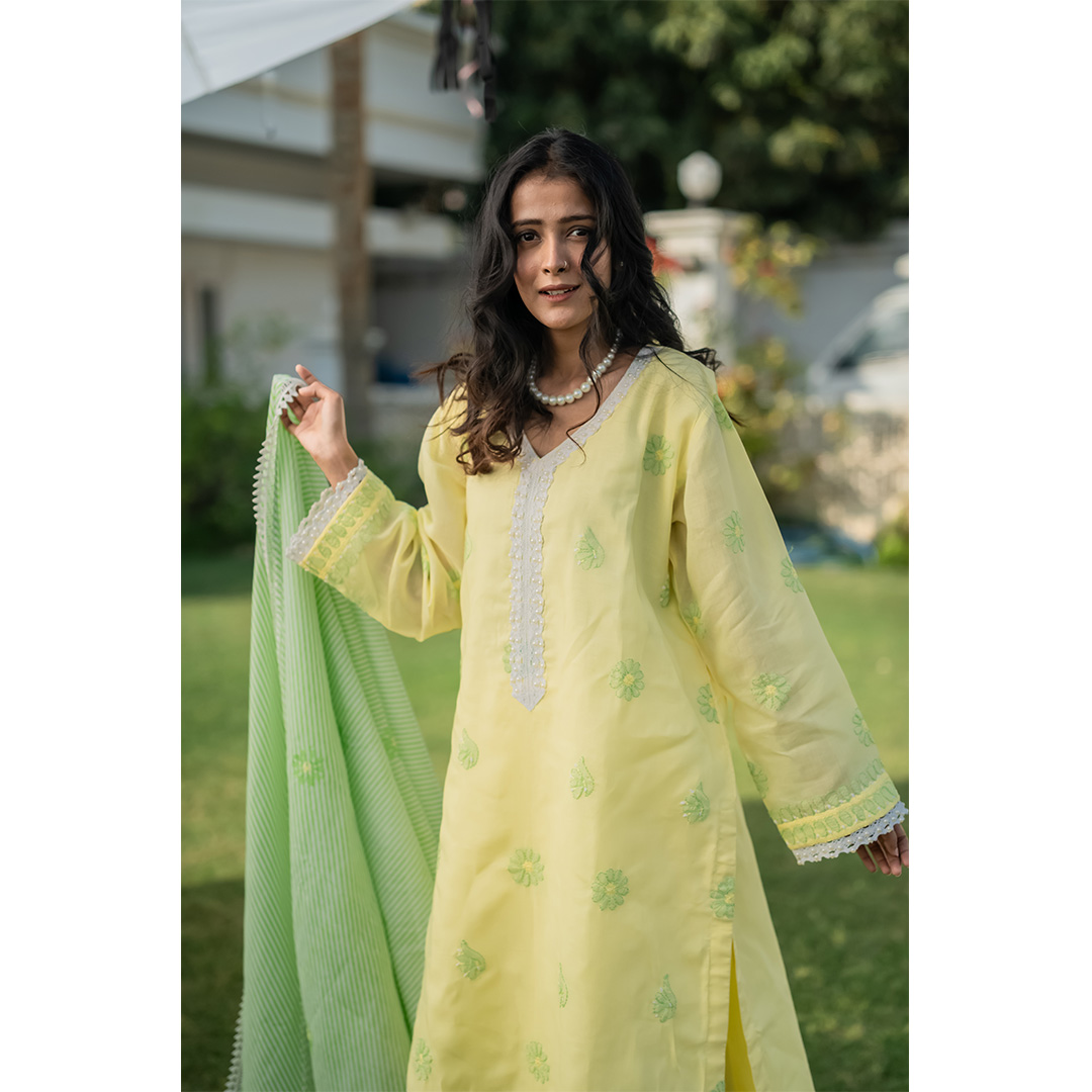 3-Piece Chickenkari Suit (Lemon) - Image 2