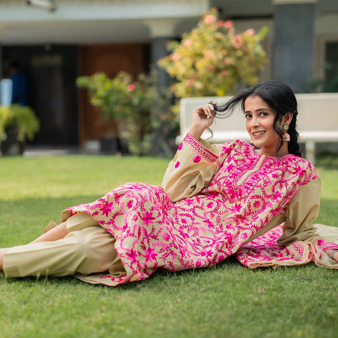3-Piece Phulkari Suit (Pink) - Image 4