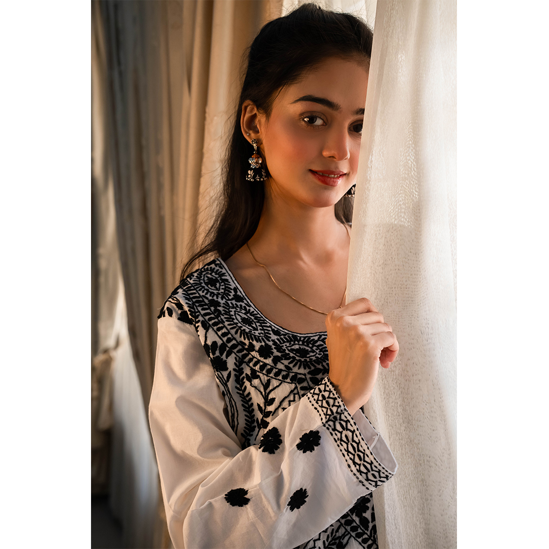3-Piece Phulkari Suit (B&W) - Image 8