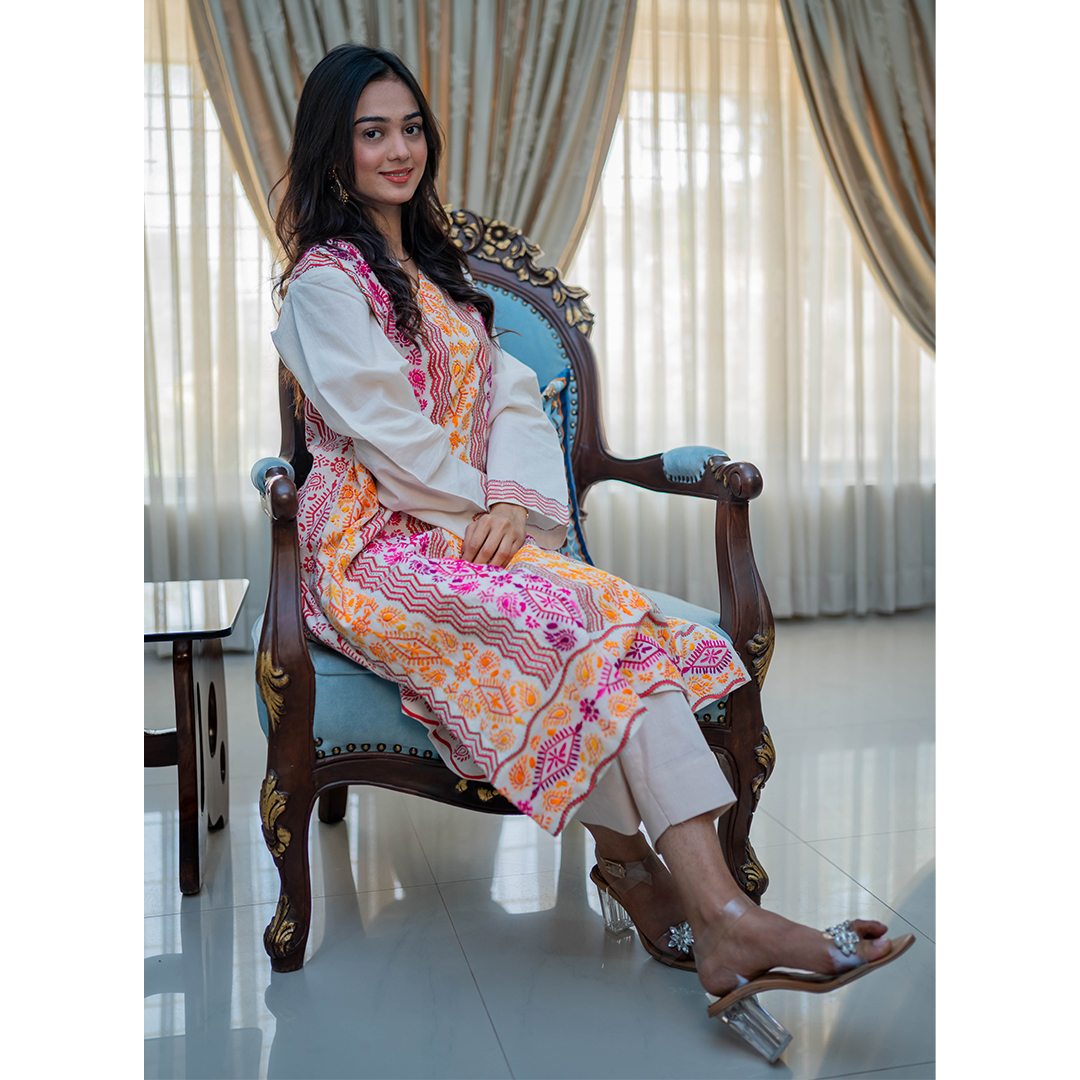 Kantha Kurta (Pink & Yellow) - Image 4
