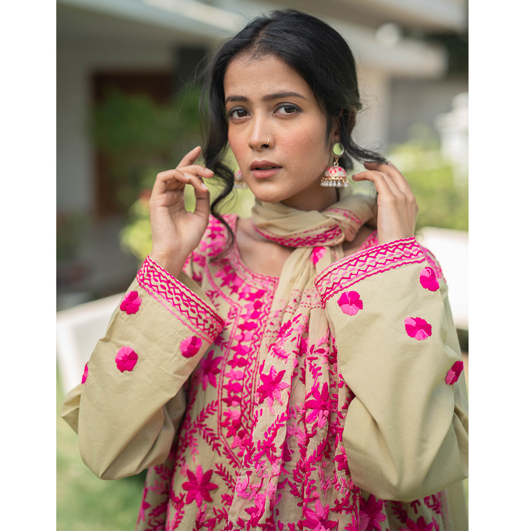 3-Piece Phulkari Suit (Pink) - Image 2