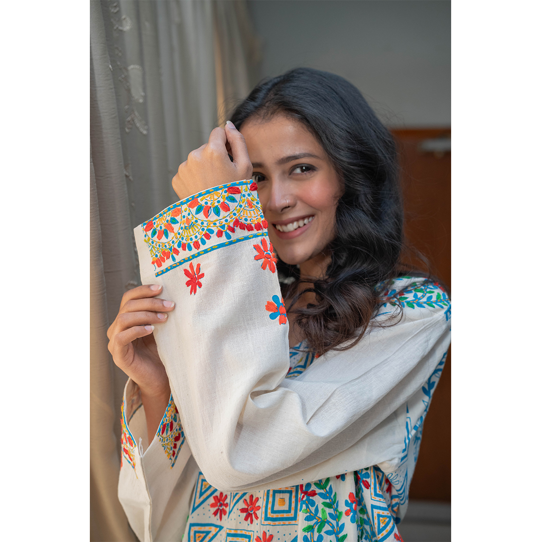 Kantha Kurta (Blue & Red) - Image 6