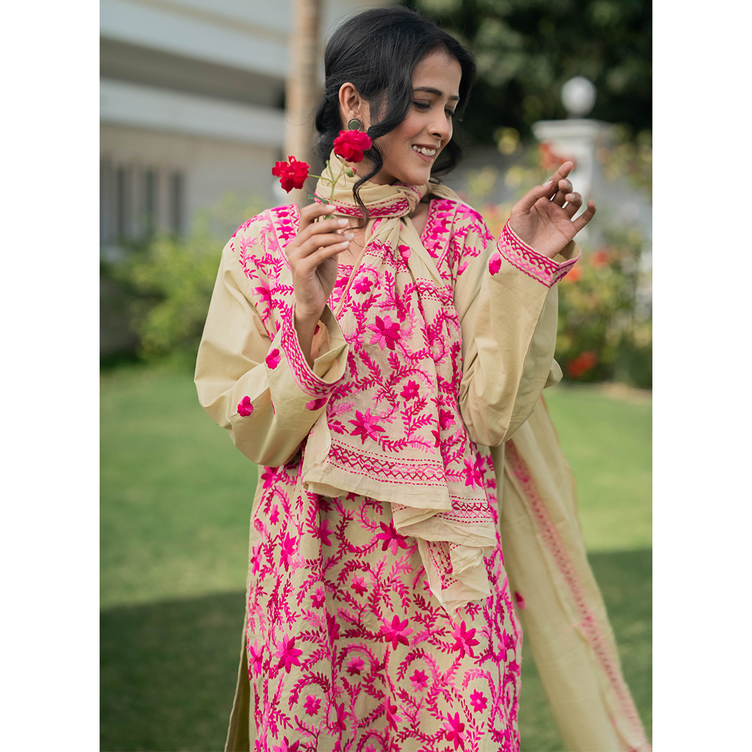 3-Piece Phulkari Suit (Pink) - Image 3