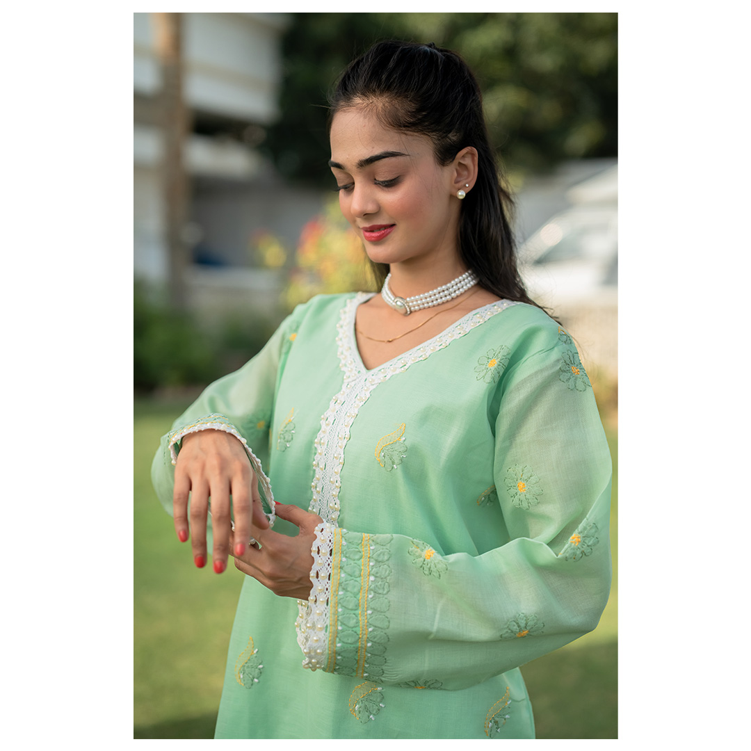 3-Piece Chickenkari Suit (Mint Green) - Image 3