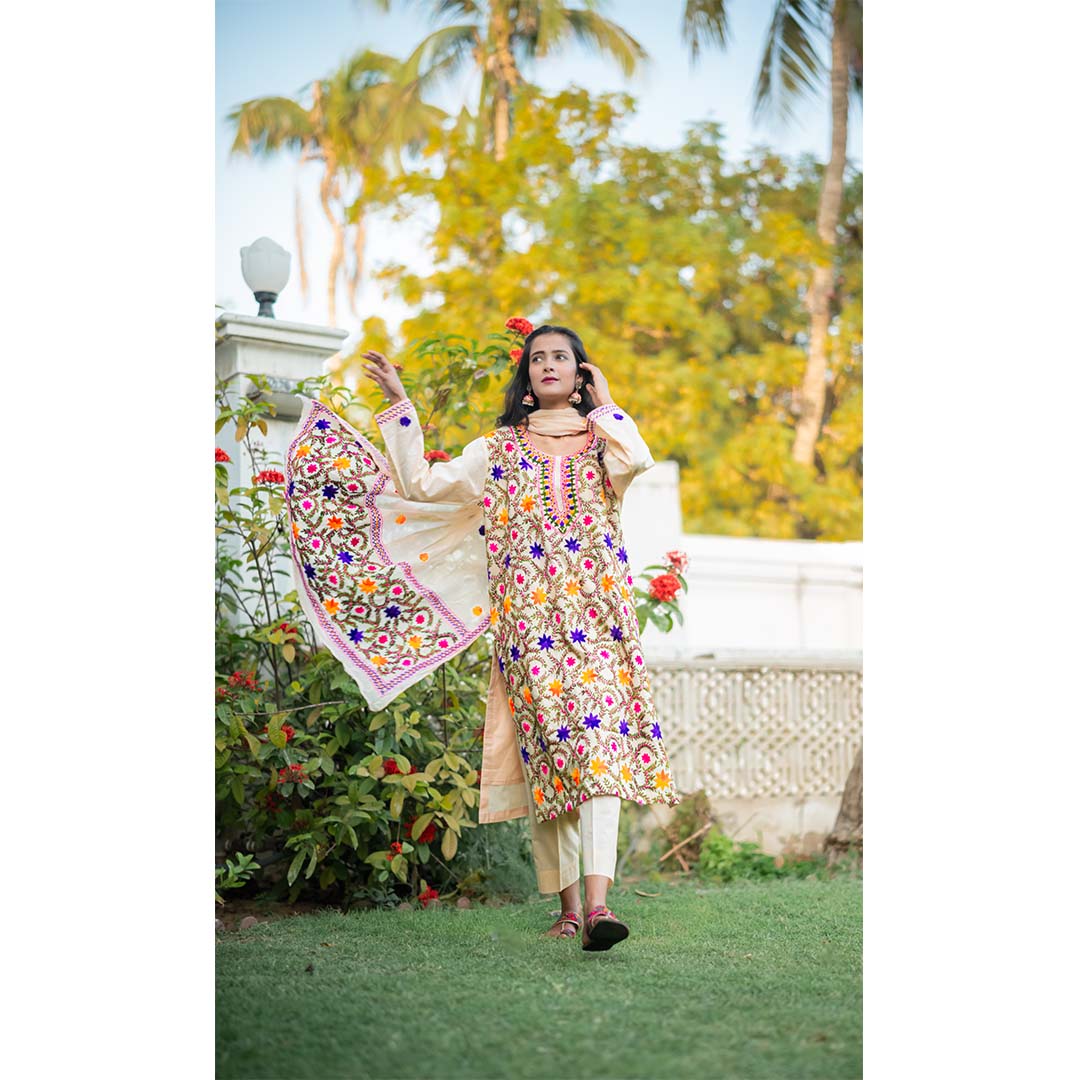 3-Piece Phulkari Suit (Multi Color) - Image 2
