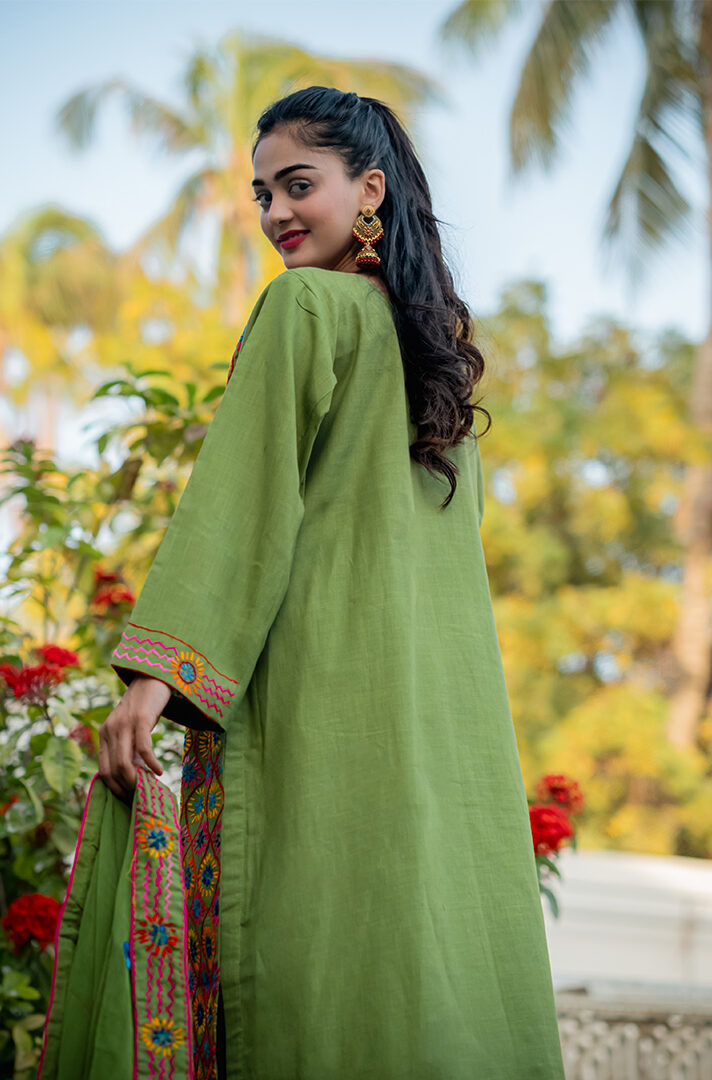 3-Piece Phulkari Suit (Green) - Image 6