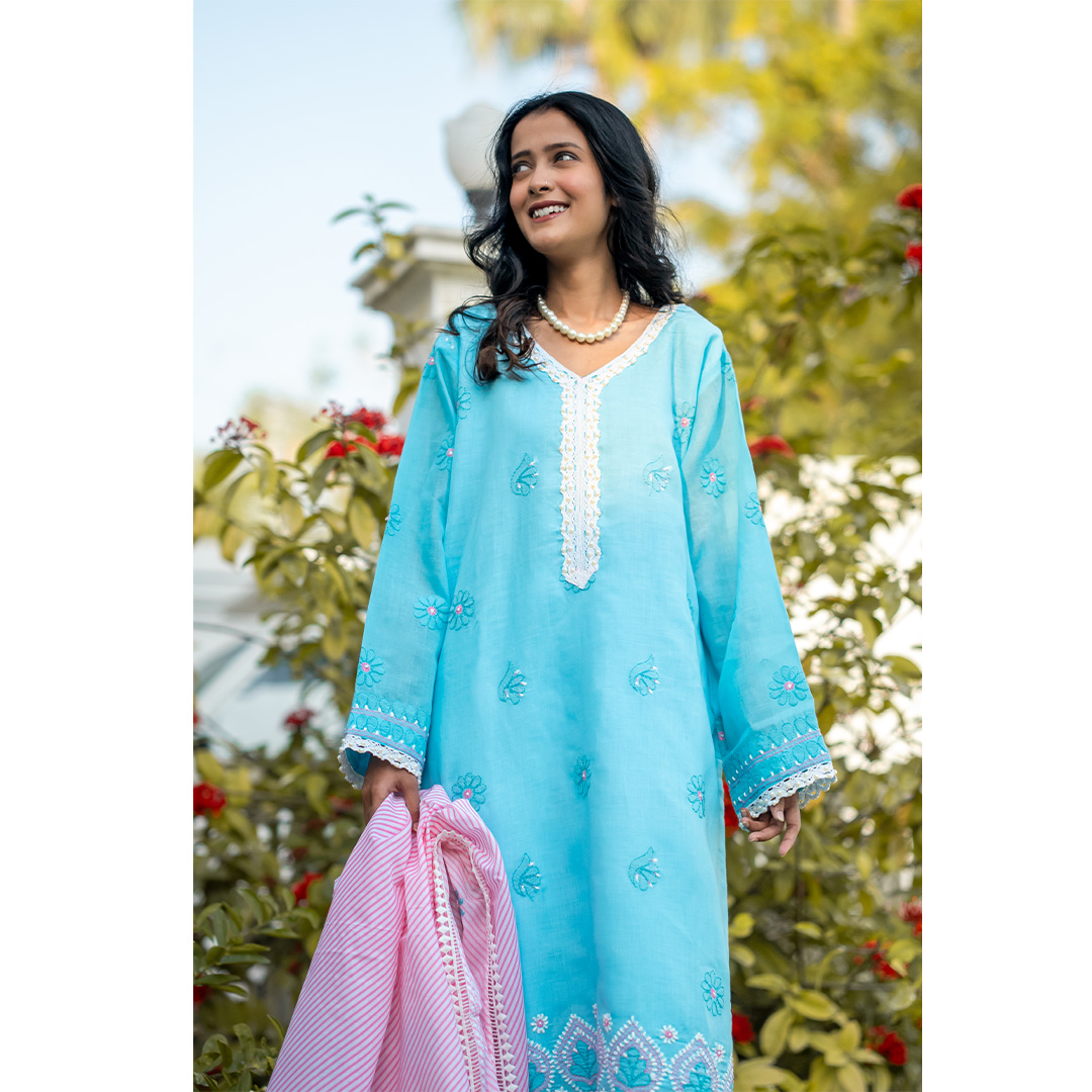 3-Piece Chickenkari Suit (Sky Blue) - Image 2