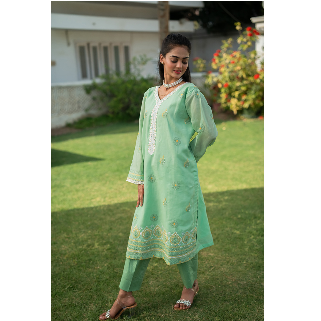 3-Piece Chickenkari Suit (Mint Green) - Image 6