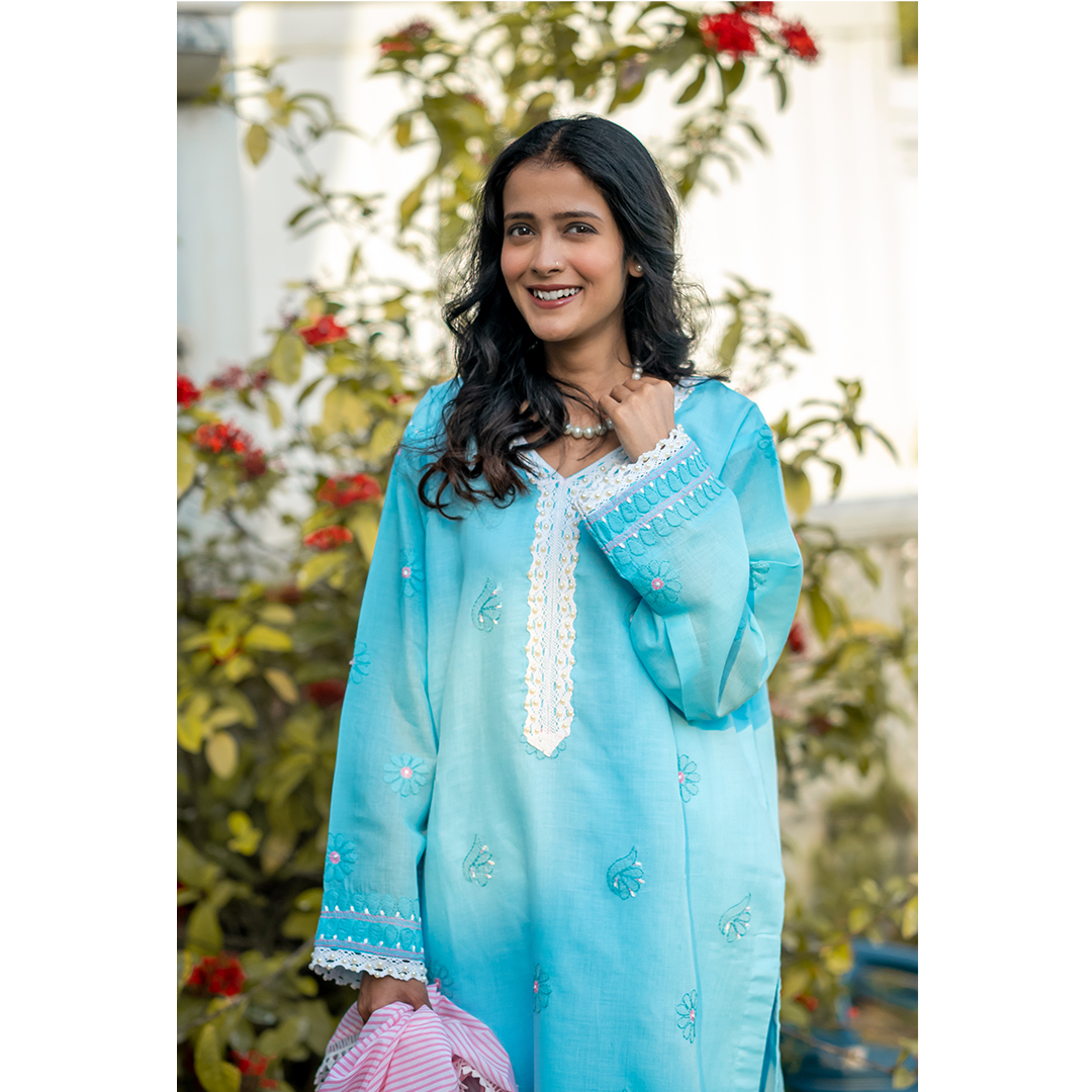 3-Piece Chickenkari Suit (Sky Blue) - Image 5