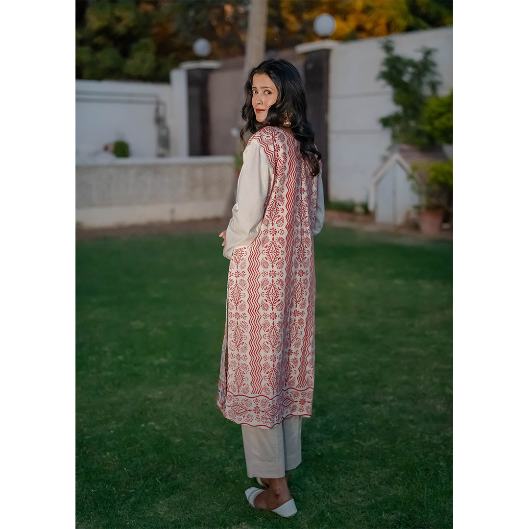 Kantha Kurta-Red & Aqua - Image 6