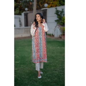 Kantha Kurta-Red & Aqua