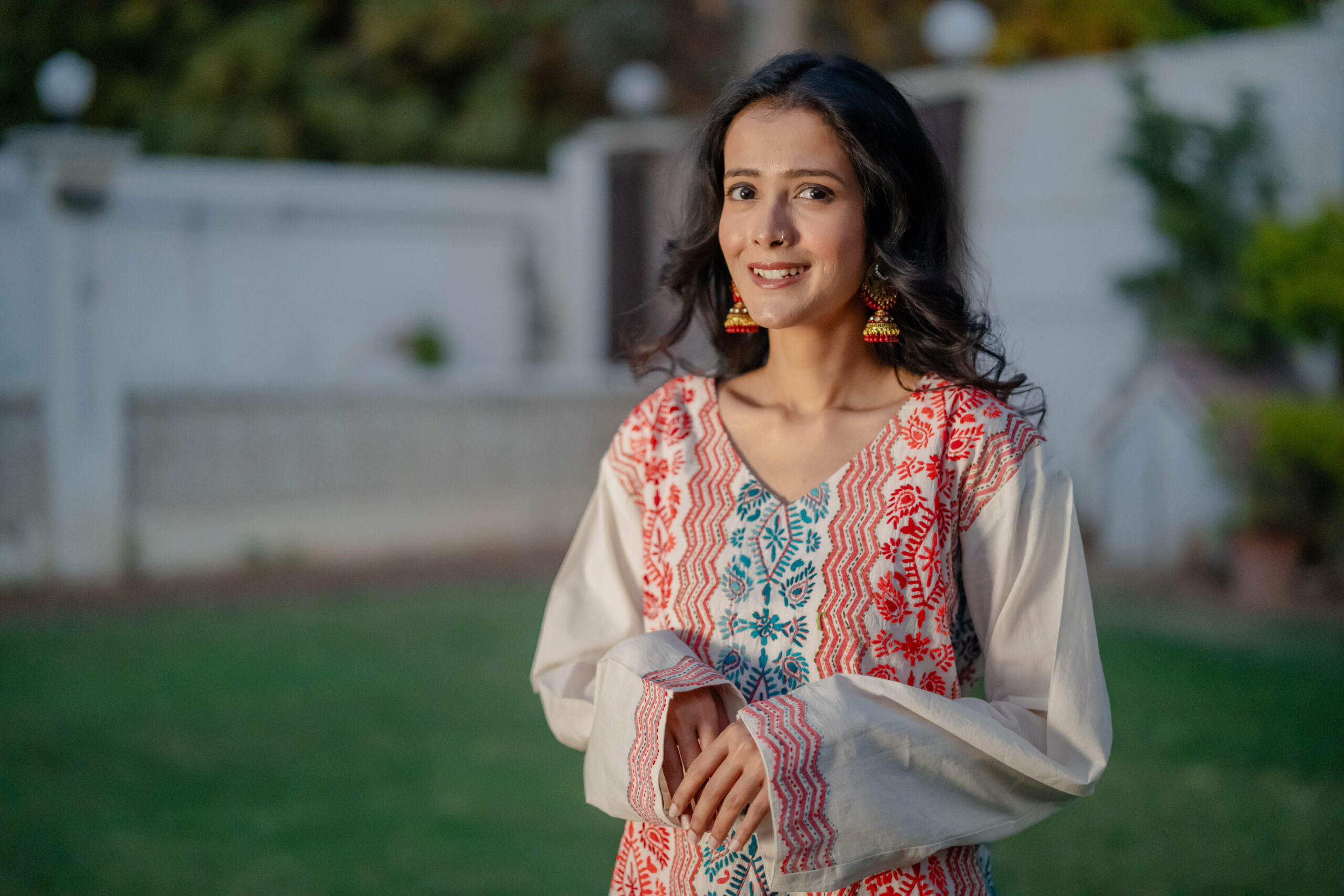 Kantha Kurta-Red & Aqua - Image 5