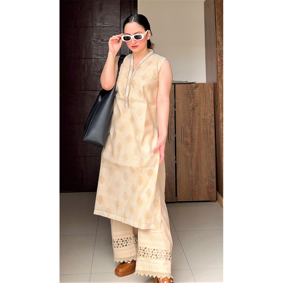 2-Piece Screen Printed Suit (Beige)